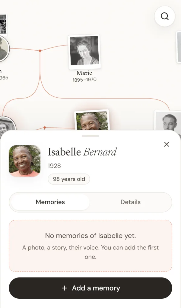 A person's profile, opened by tapping their portrait